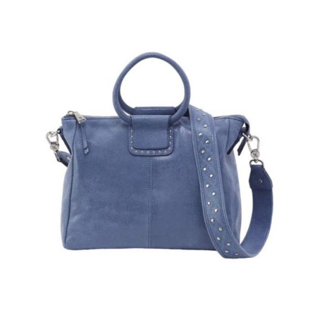 HOBO Sheila Buffed Leather Medium Satchel Azure Studded Strap + Dust Bag